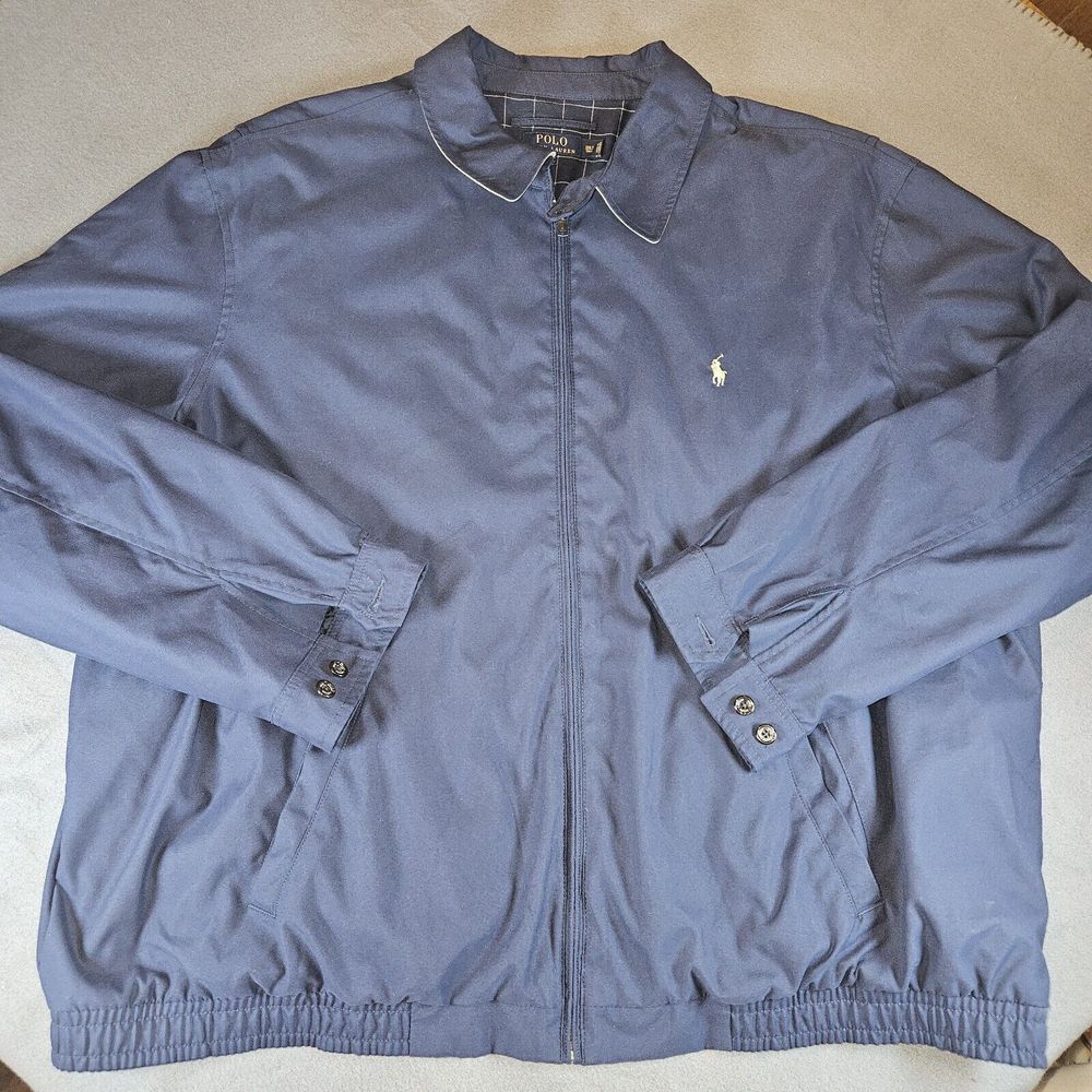 Polo Ralph Lauren Harrington Jacket Men 3XLT Navy Blue Plaid Lined Full Zip Golf